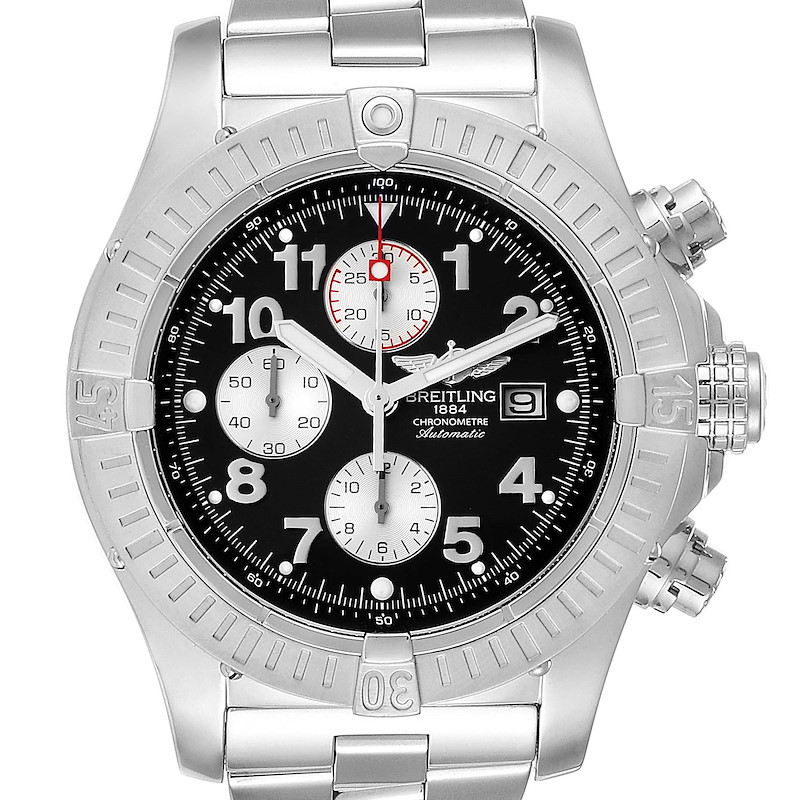 Breitling Aeromarine Super Avenger Black Dial Watch A13370 Box Papers SwissWatchExpo