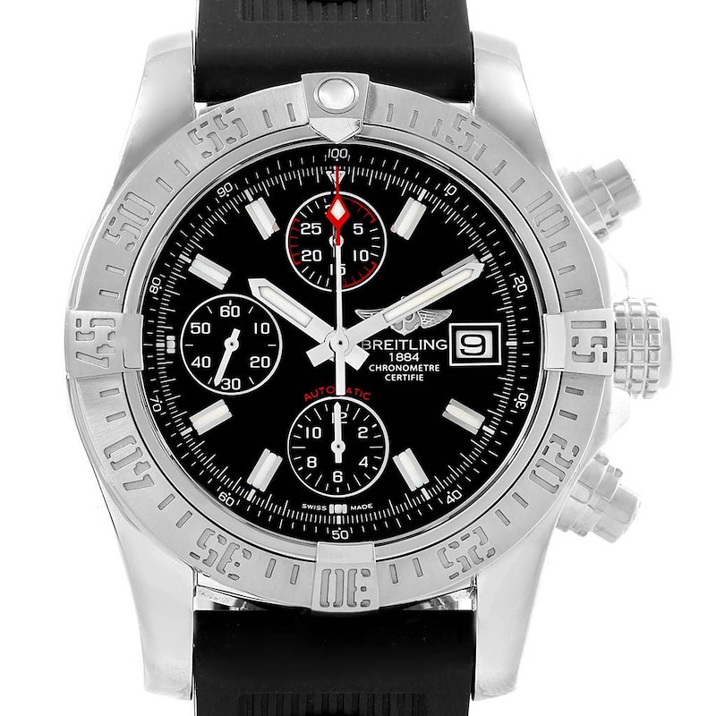 Breitling Aeromarine Super Avenger Black Dial Rubber Strap Watch A13381 SwissWatchExpo