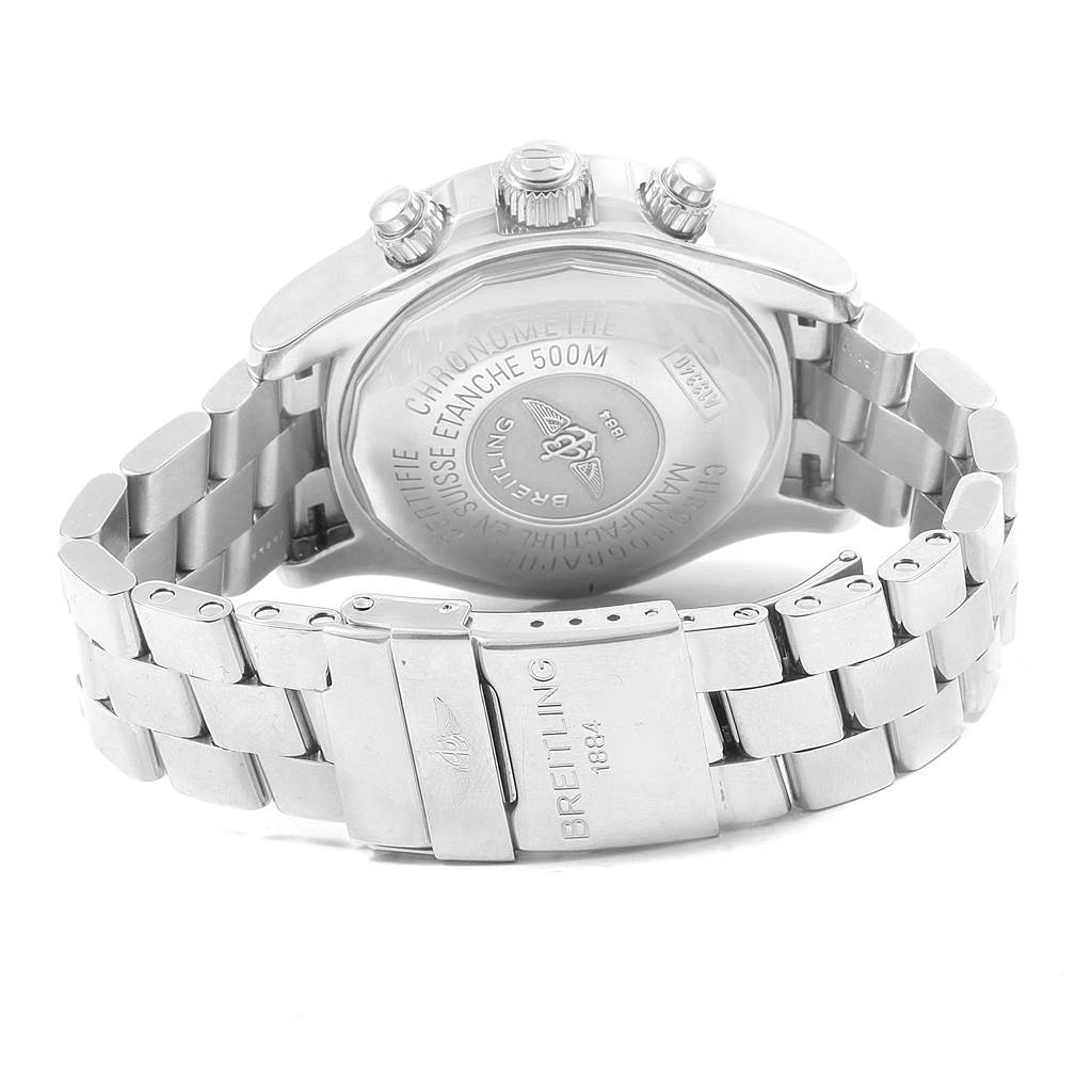 The image shows the back case and stainless steel bracelet of the Breitling Superocean A13340 Men's Stainless Steel Beige Dial A13340 Men's Stainless Steel Beige Dial watch.