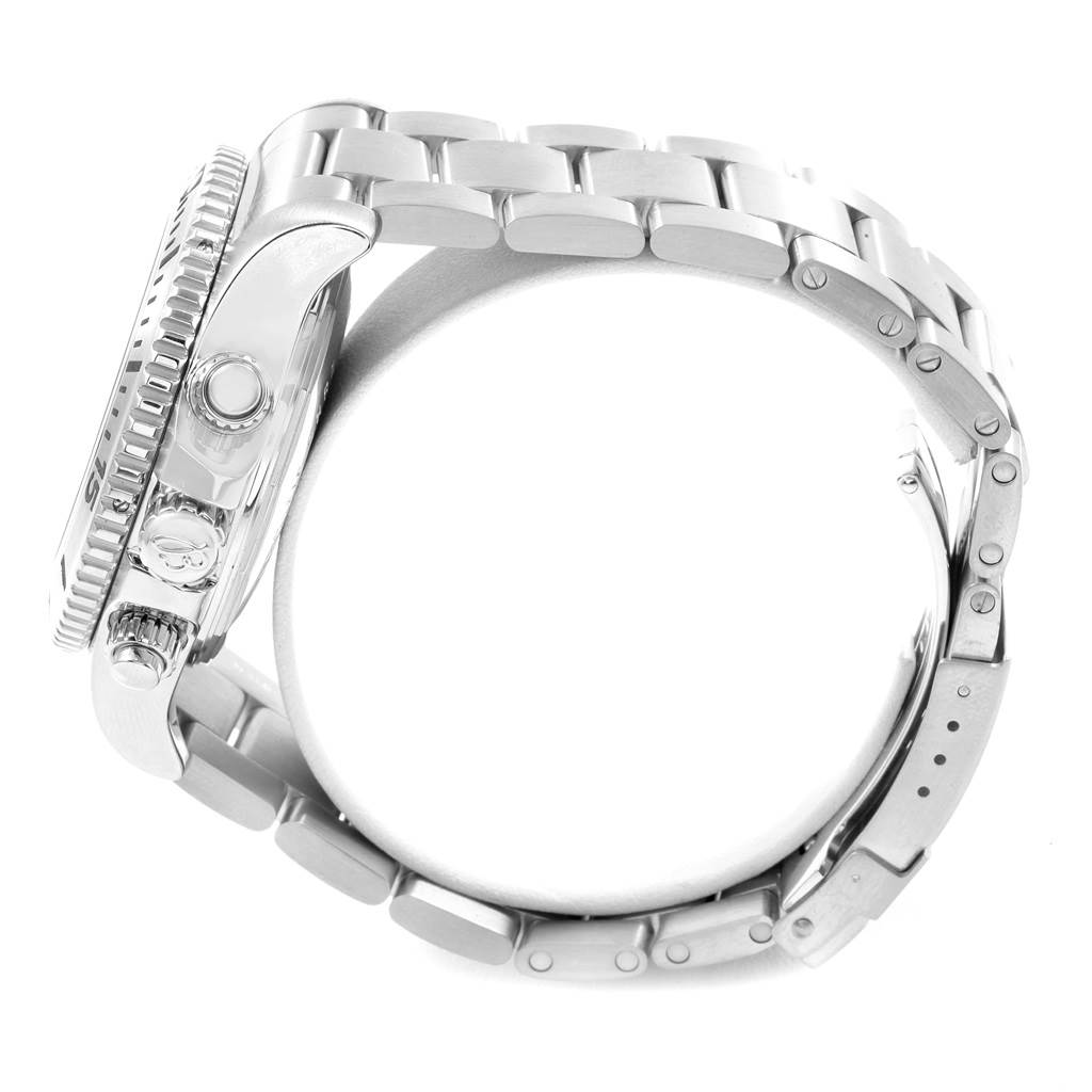 The image shows a side view of the Breitling Superocean A13341 Men's Stainless Steel White Dial A13341 Men's Stainless Steel White Dial watch, highlighting the crown, pushers, bezel, and bracelet.