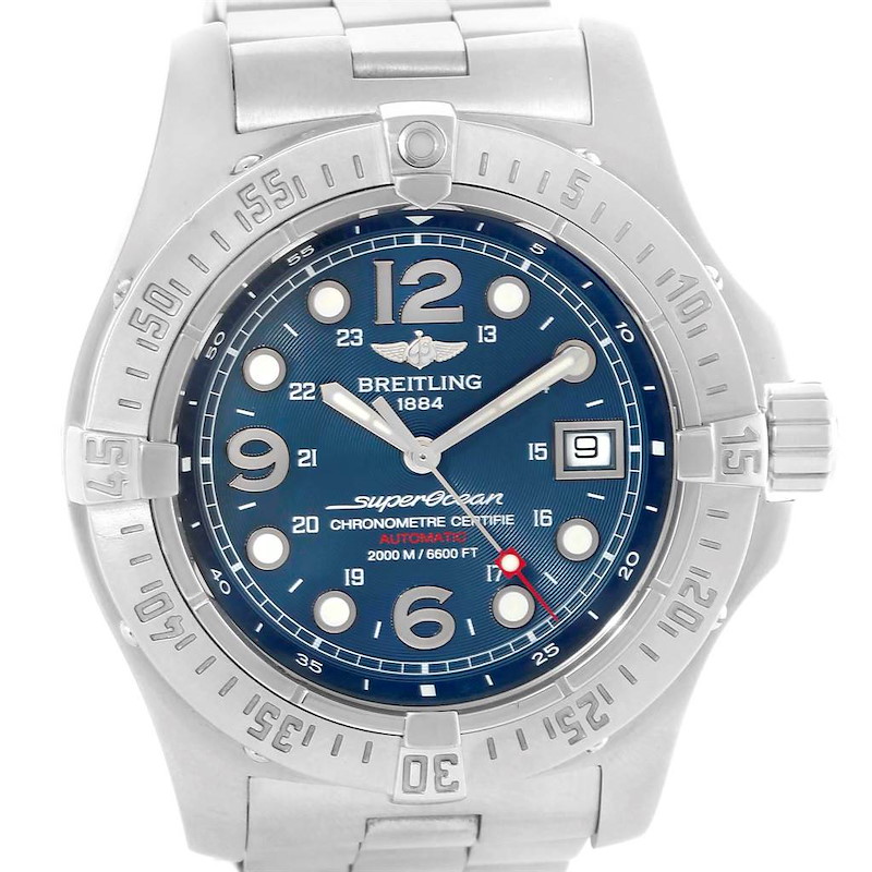 Breitling Superocean Steelfish Blue Dial Mens Watch A17390 Box Papers SwissWatchExpo
