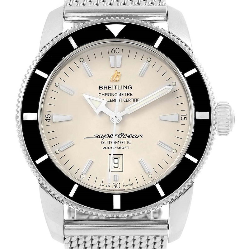 Breitling Superocean Heritage 46 Silver Dial Mesh Bracelet Watch A17320 SwissWatchExpo