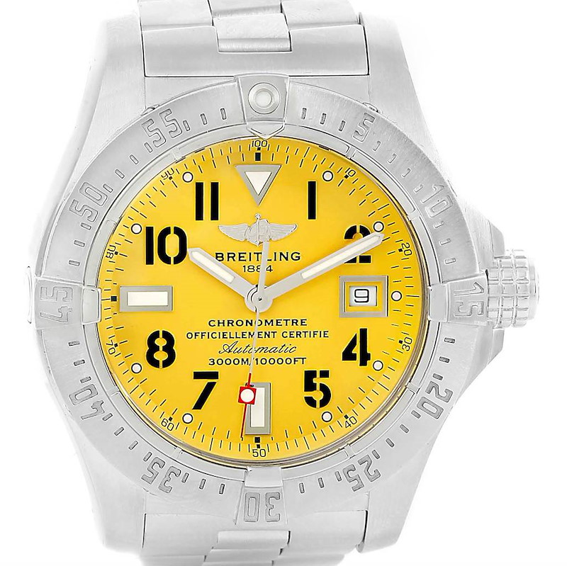 Breitling Aeromarine Avenger Seawolf Yellow Dial Mens Watch A17330 SwissWatchExpo