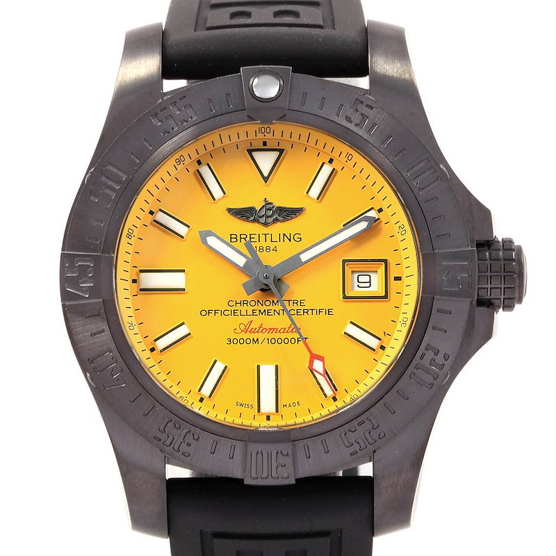 Breitling Avenger II Seawolf Cobra Yellow LE Blacksteel Watch M17331 Unworn SwissWatchExpo