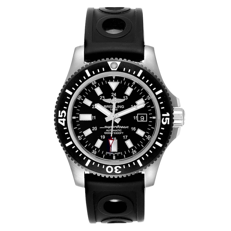 Breitling Aeromarine Superocean Black Dial Rubber Strap Watch Y17393 SwissWatchExpo