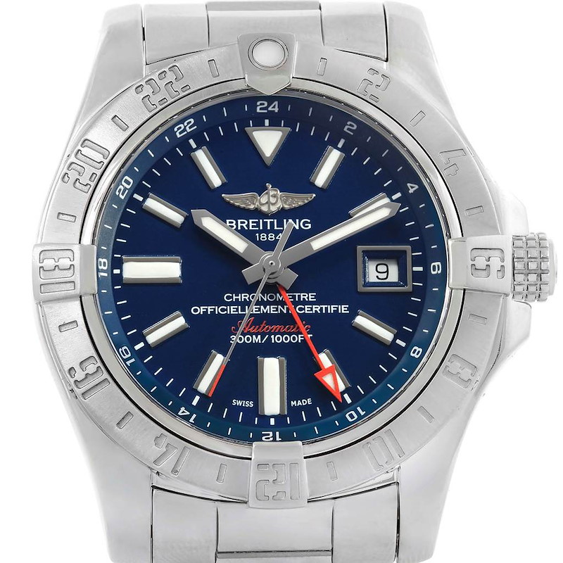Breitling Aeromarine Avenger II GMT Blue Dial Watch A32390 Box SwissWatchExpo