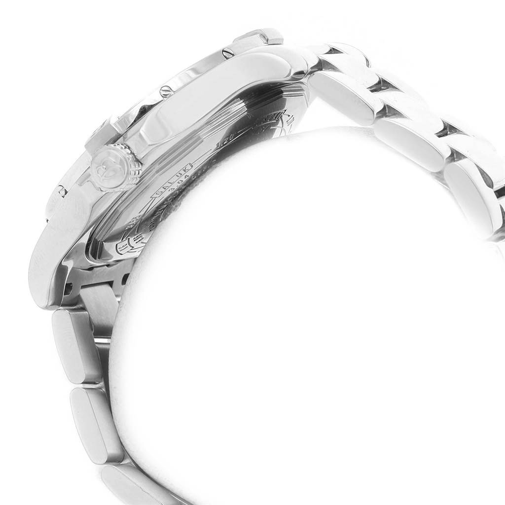 The image shows a side view of the Breitling Avenger A32390 Men's Stainless Steel Blue Dial A32390 Men's Stainless Steel Blue Dial watch highlighting the crown, case, and bracelet.