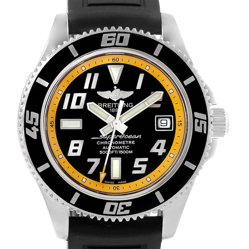 Breitling Superocean 42 Abyss Black Yellow Dial Watch A17364 Box SwissWatchExpo