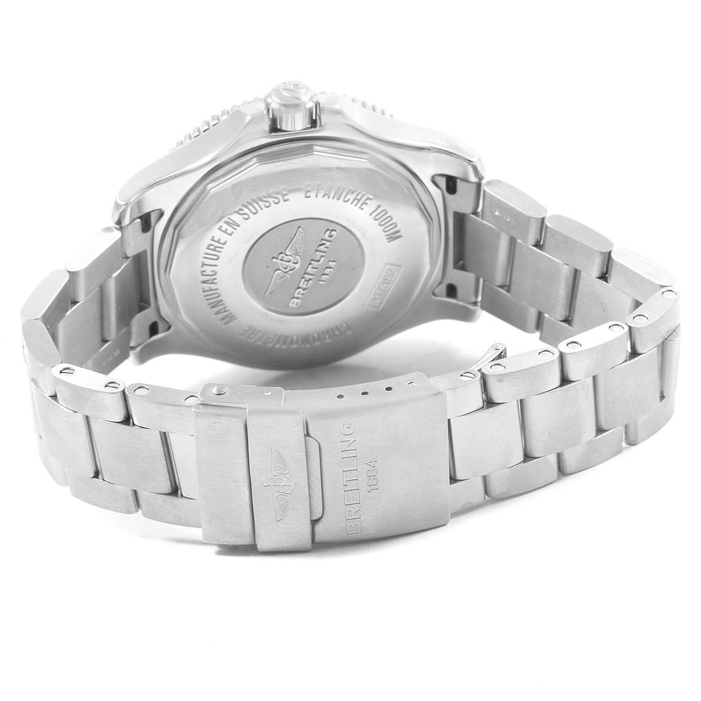 The image shows the back and clasp of a Breitling Superocean A17392D8/C910 Men's Stainless Steel Black Dial A17392D8/C910 Men's Stainless Steel Black Dial watch at a rear angle.