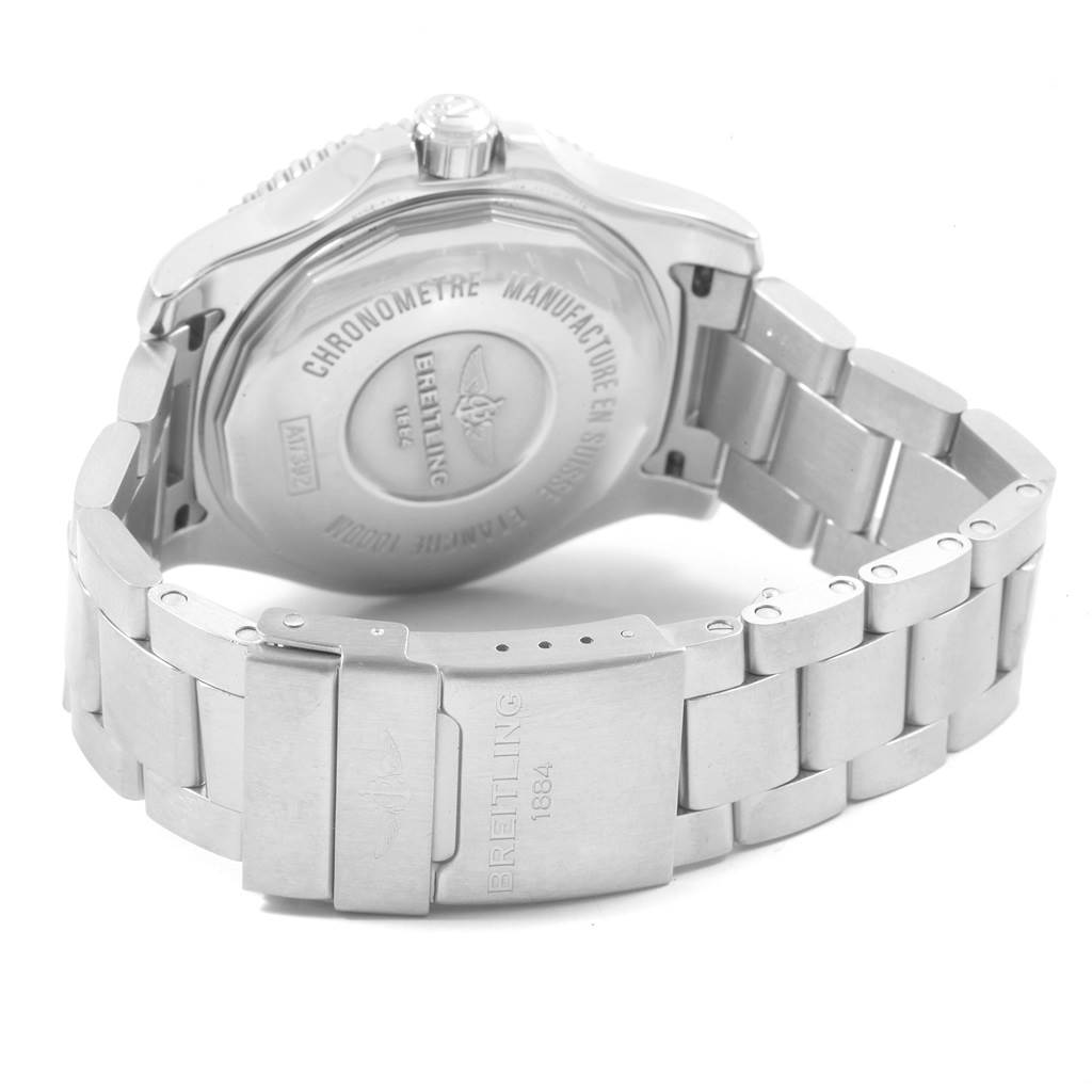 The image shows the backside and metal bracelet of a Breitling Superocean A17392D8/C910 Men's Stainless Steel Blue Dial A17392D8/C910 Men's Stainless Steel Blue Dial watch.