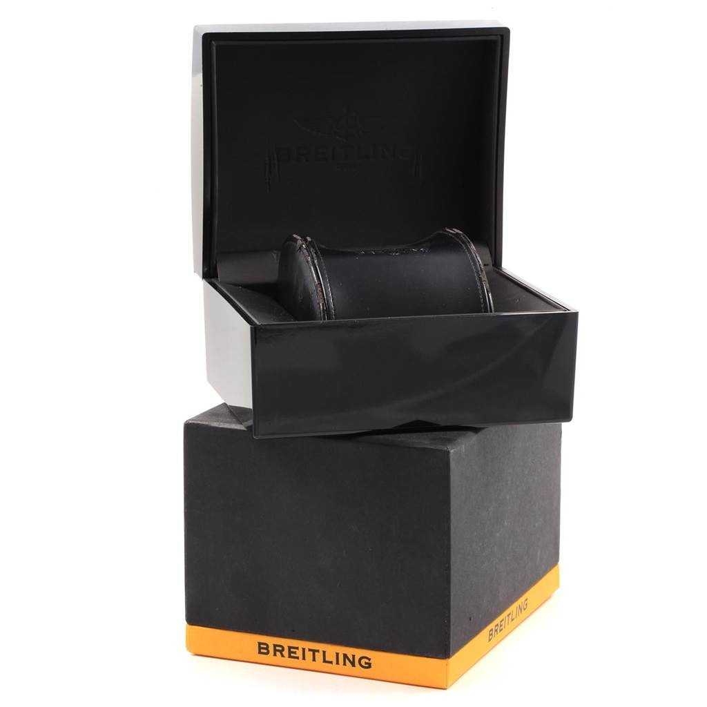 The image shows a Breitling Superocean A17392D8/C910 Men's Stainless Steel Blue Dial A17392D8/C910 Men's Stainless Steel Blue Dial watch box set, including the watch box and a pillow holder, captured from a front angle.