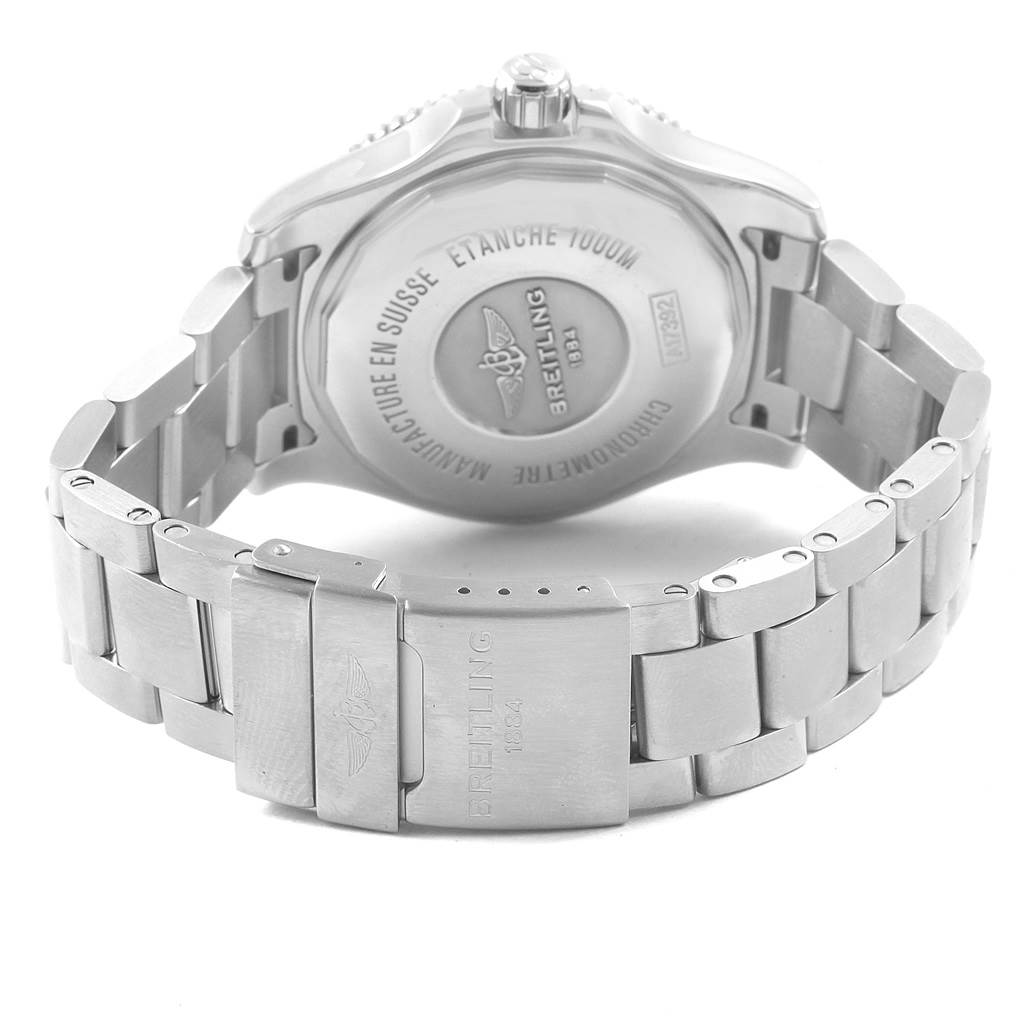 The image shows the back case and bracelet of a Breitling Superocean A17392D8/C910 Men's Stainless Steel Blue Dial A17392D8/C910 Men's Stainless Steel Blue Dial watch from an angled rear view.