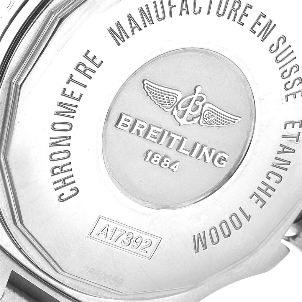 The image shows the case back of the Breitling Superocean A17392D8/C910 Men's Stainless Steel Blue Dial A17392D8/C910 Men's Stainless Steel Blue Dial watch, highlighting the brand logo and model information.