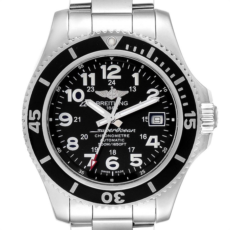 Breitling Superocean II Black Dial Steel Mens Watch A17365 SwissWatchExpo