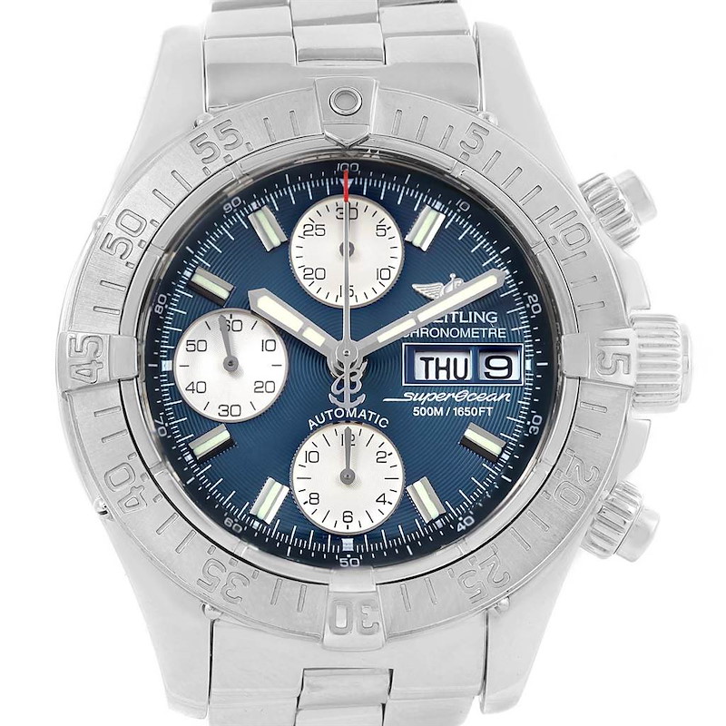 Breitling Aeromarine Superocean Blue Dial Mens Watch A13340 SwissWatchExpo