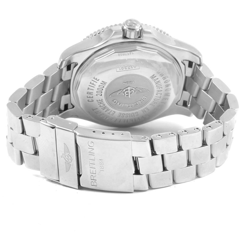 The image shows the back case and metal bracelet of the Breitling Superocean A17391 Men's Stainless Steel Black Dial A17391 Men's Stainless Steel Black Dial model watch.