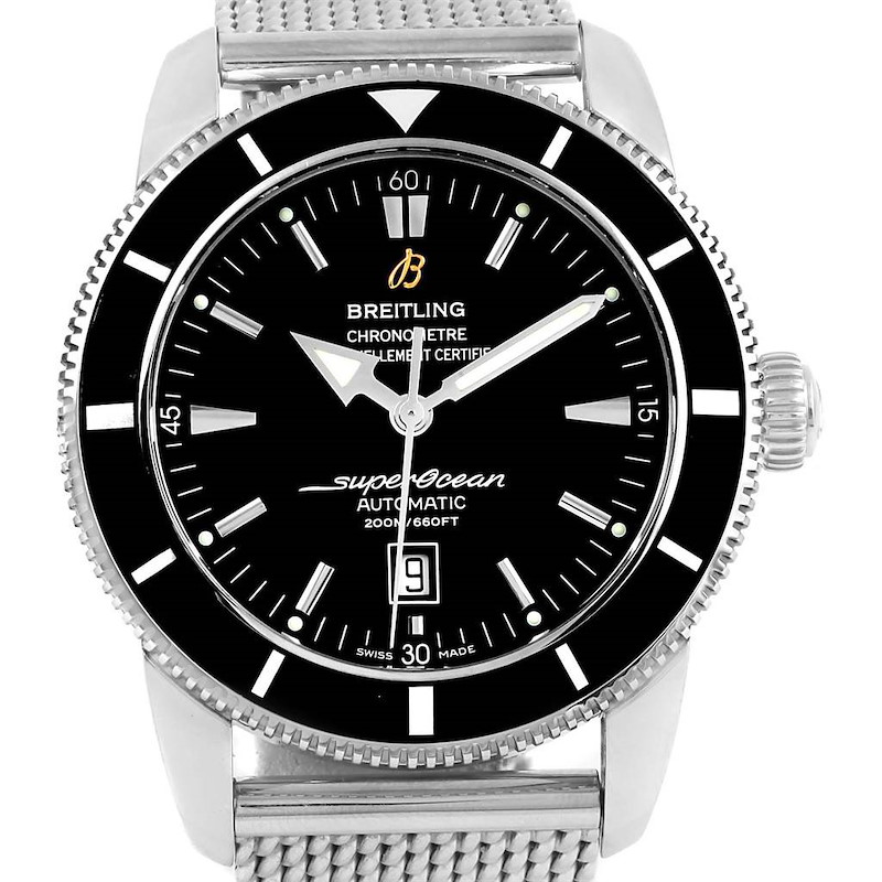 Breitling Superocean Heritage 46 Black Dial Mesh Bracelet Watch A17320 SwissWatchExpo