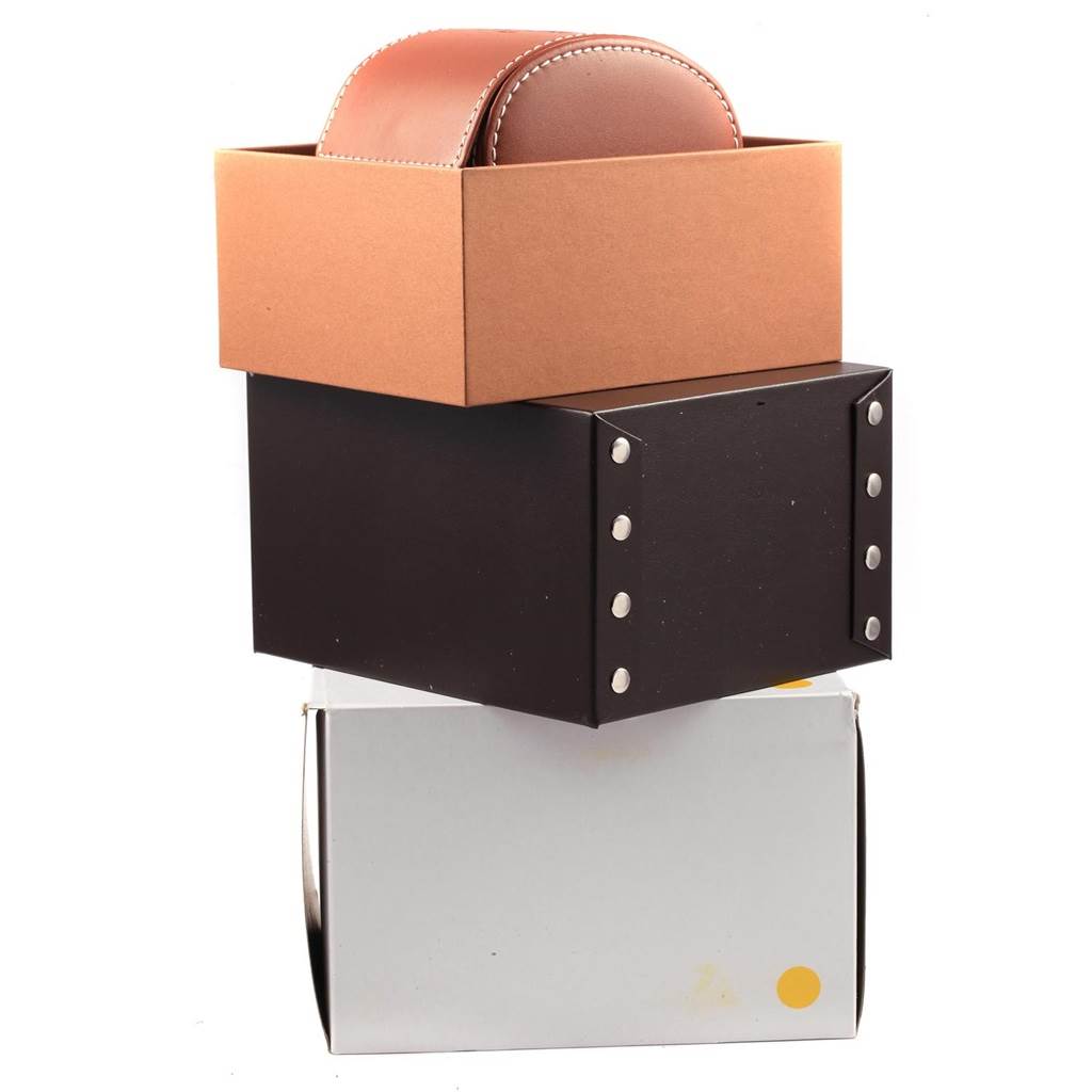 The image shows the packaging for a Breitling Superocean A17391 Men's Stainless Steel Black Dial A17391 Men's Stainless Steel Black Dial watch, including a brown leather watch case within a layered box setup.