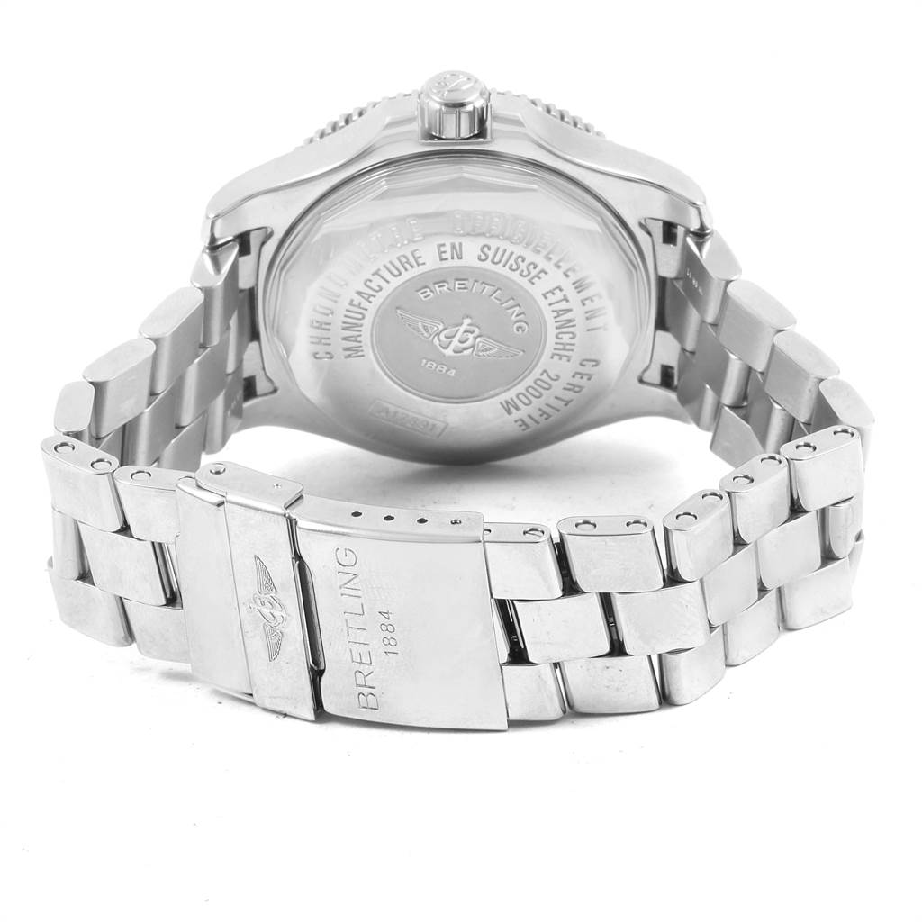 The image shows the back case and metal bracelet of a Breitling Superocean A17391 Men's Stainless Steel Black Dial A17391 Men's Stainless Steel Black Dial watch, including the clasp.