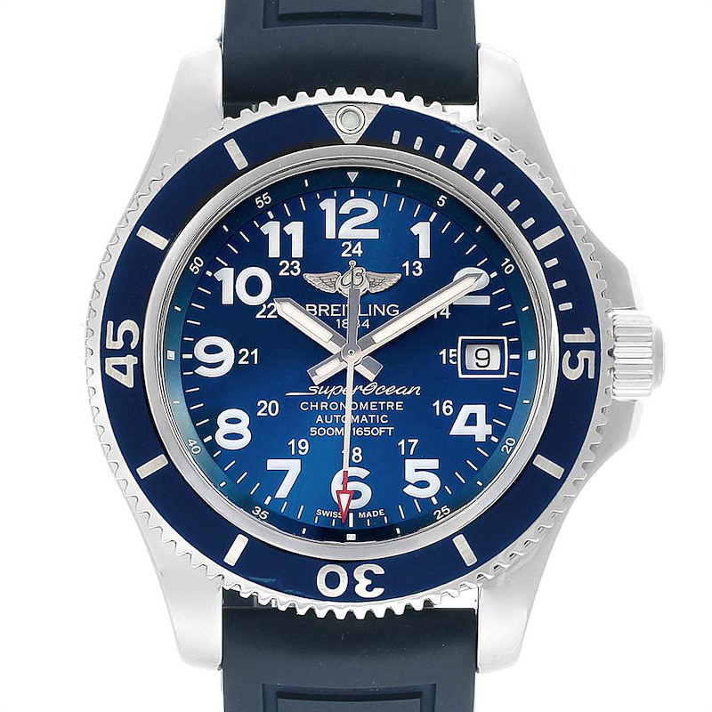 Breitling Superocean II Blue Dial Steel Mens Watch A17365 Box Papers SwissWatchExpo