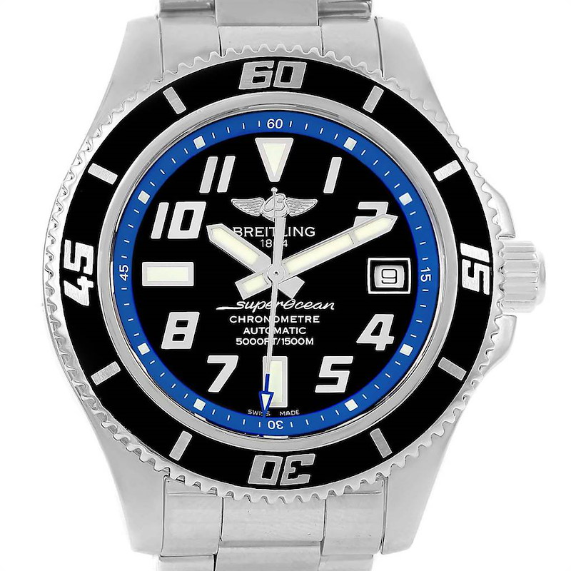 Breitling Superocean 42 Abyss Black Blue Dial Steel Mens Watch A17364 SwissWatchExpo