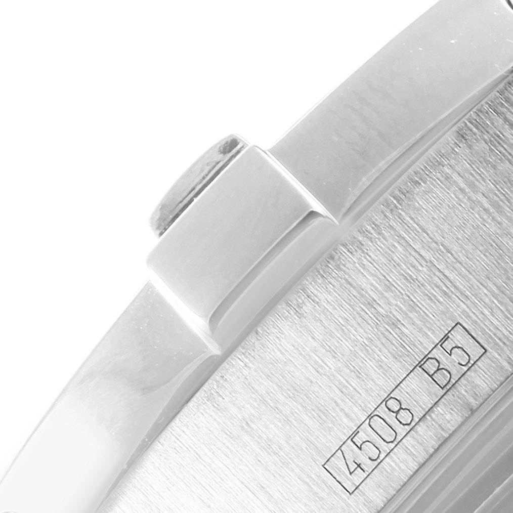 The image shows a close-up of the side profile, including the crown and engraved serial number, of a Breitling Superocean A17390 Men's Stainless Steel Black Dial A17390 Men's Stainless Steel Black Dial watch.