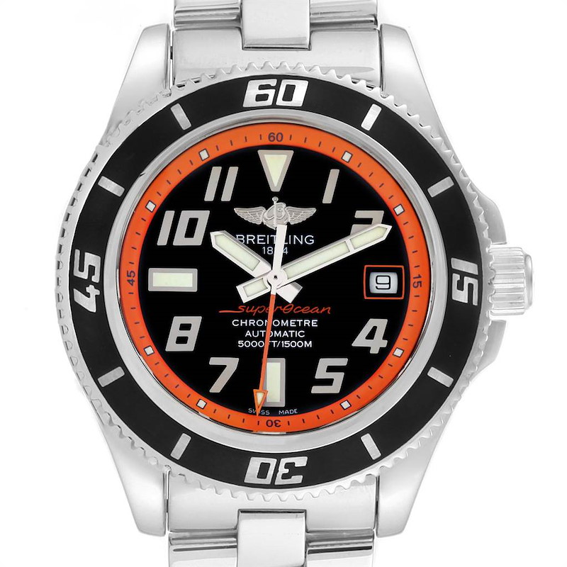 Breitling Superocean 42 Abyss Black Orange LE Mens Watch A17364 Box Papers SwissWatchExpo