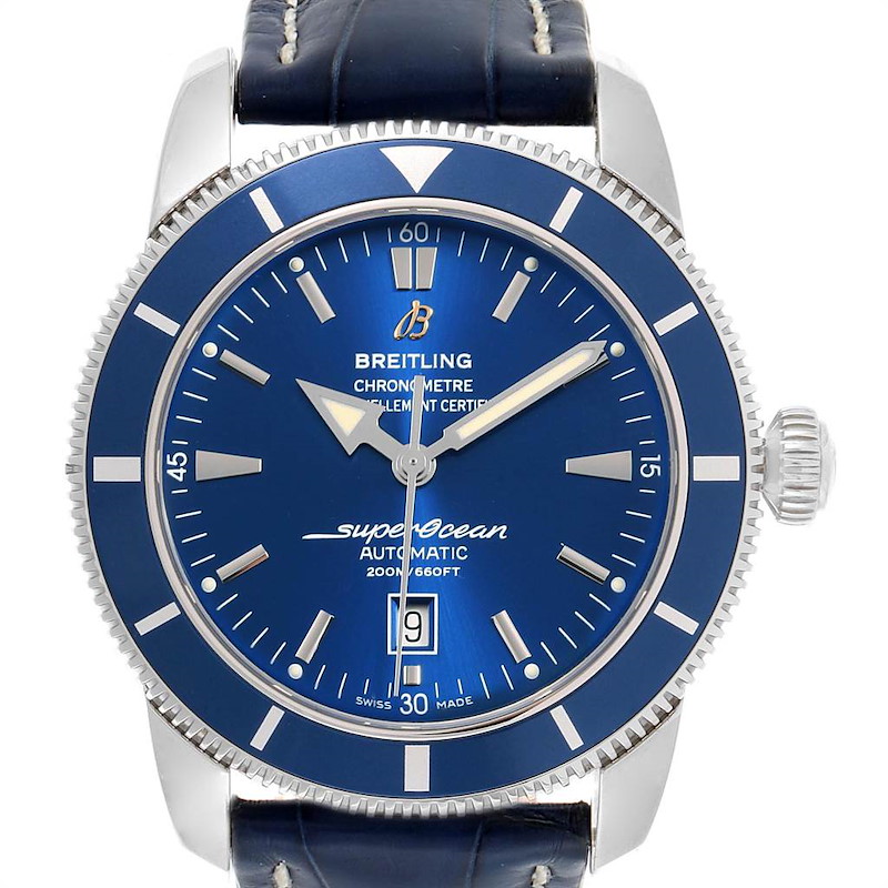 Breitling Superocean Heritage 46 Blue Dial Leather Strap Watch A17320 SwissWatchExpo