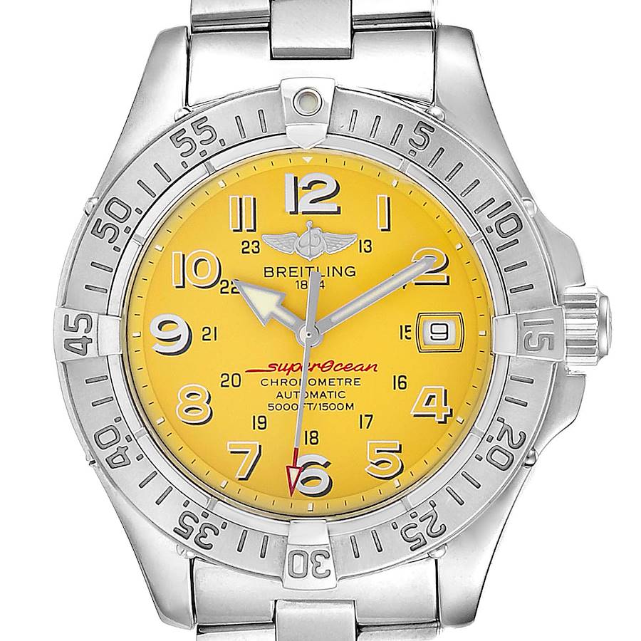 Breitling Superocean Steelfish Yellow Dial Steel Mens Watch A17360 SwissWatchExpo