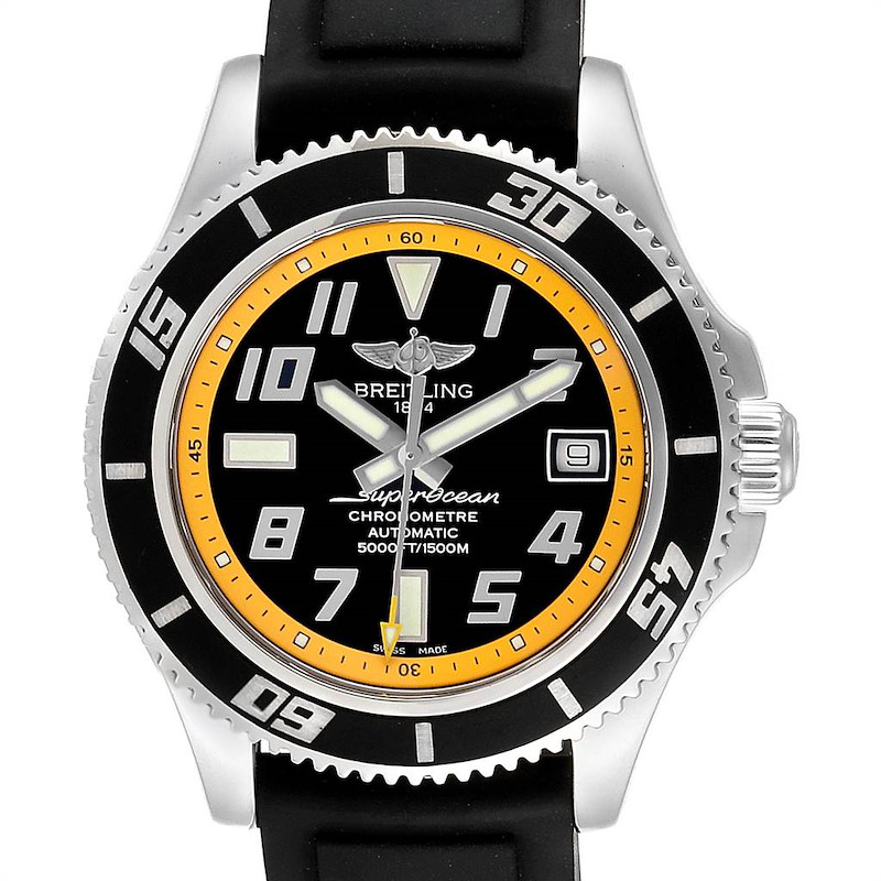 Breitling Superocean 42 Abyss Black Yellow Steel Mens Watch A17364 SwissWatchExpo