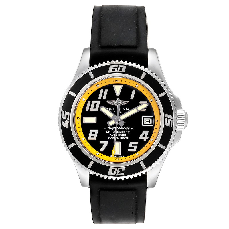 Breitling Superocean Abyss Black Yellow Steel Mens Watch A17364 Papers SwissWatchExpo