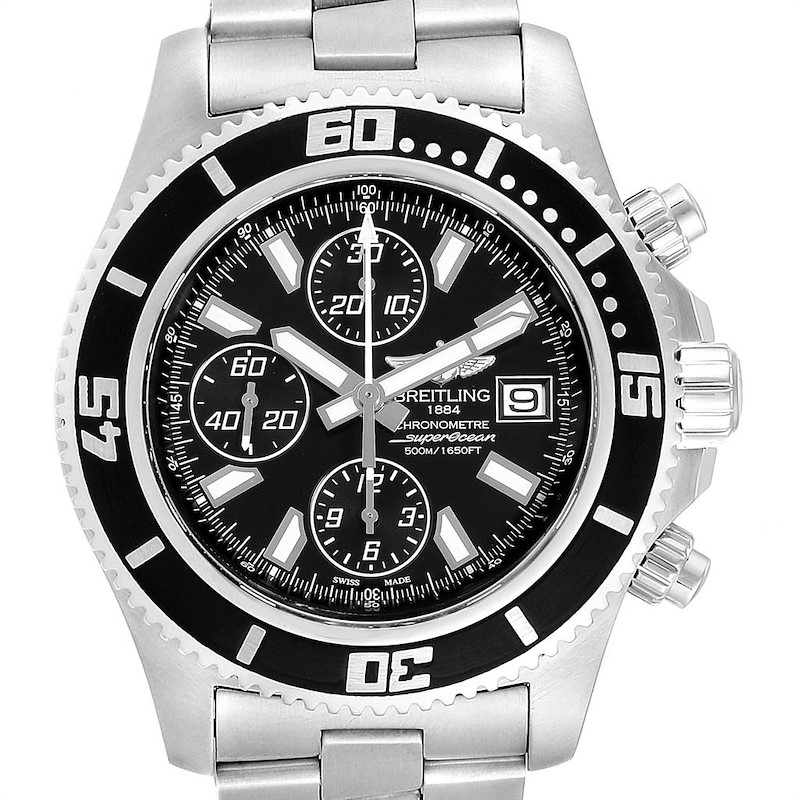 Breitling SuperOcean II Black Dial Chronograph Steel Mens Watch A13341 SwissWatchExpo