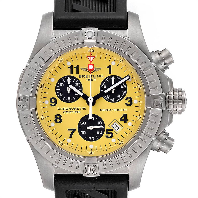 Breitling Aeromarine Chrono Avenger M1 Yellow Dial Titanium Watch E73360 SwissWatchExpo