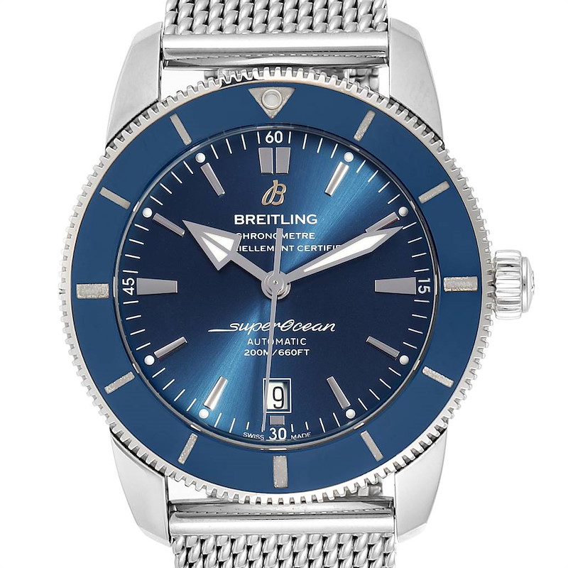 Breitling Superocean Heritage 46 Blue Dial Mesh Bracelet Watch AB2020 SwissWatchExpo