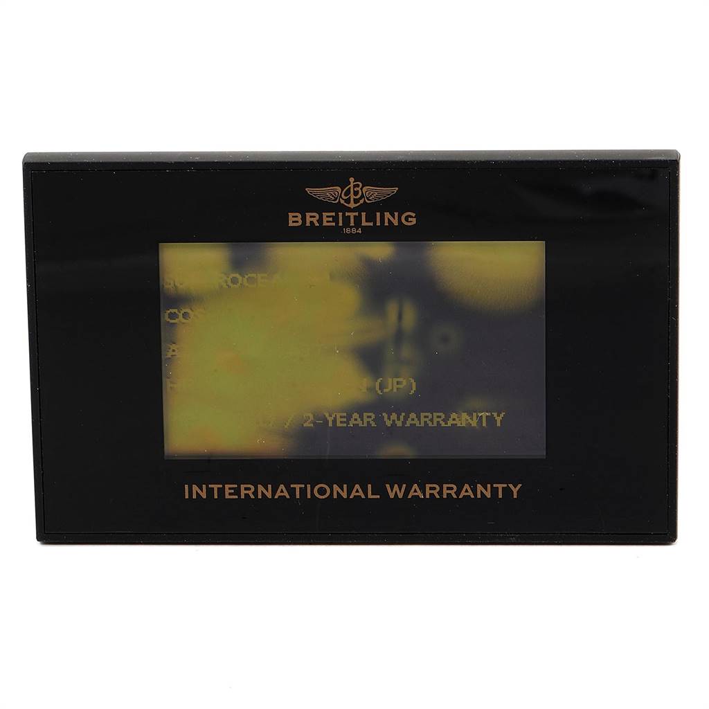 This is a Breitling Superocean A17391 Men
s Stainless Steel Black Dial A17391 Men
s Stainless Steel Black Dial international warranty card shown from a front view.
