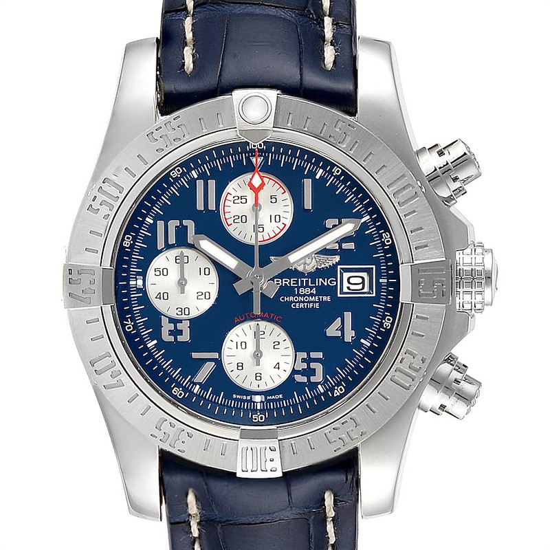 Breitling Aeromarine Avenger II Blue Dial Strap Mens Watch A13381 SwissWatchExpo