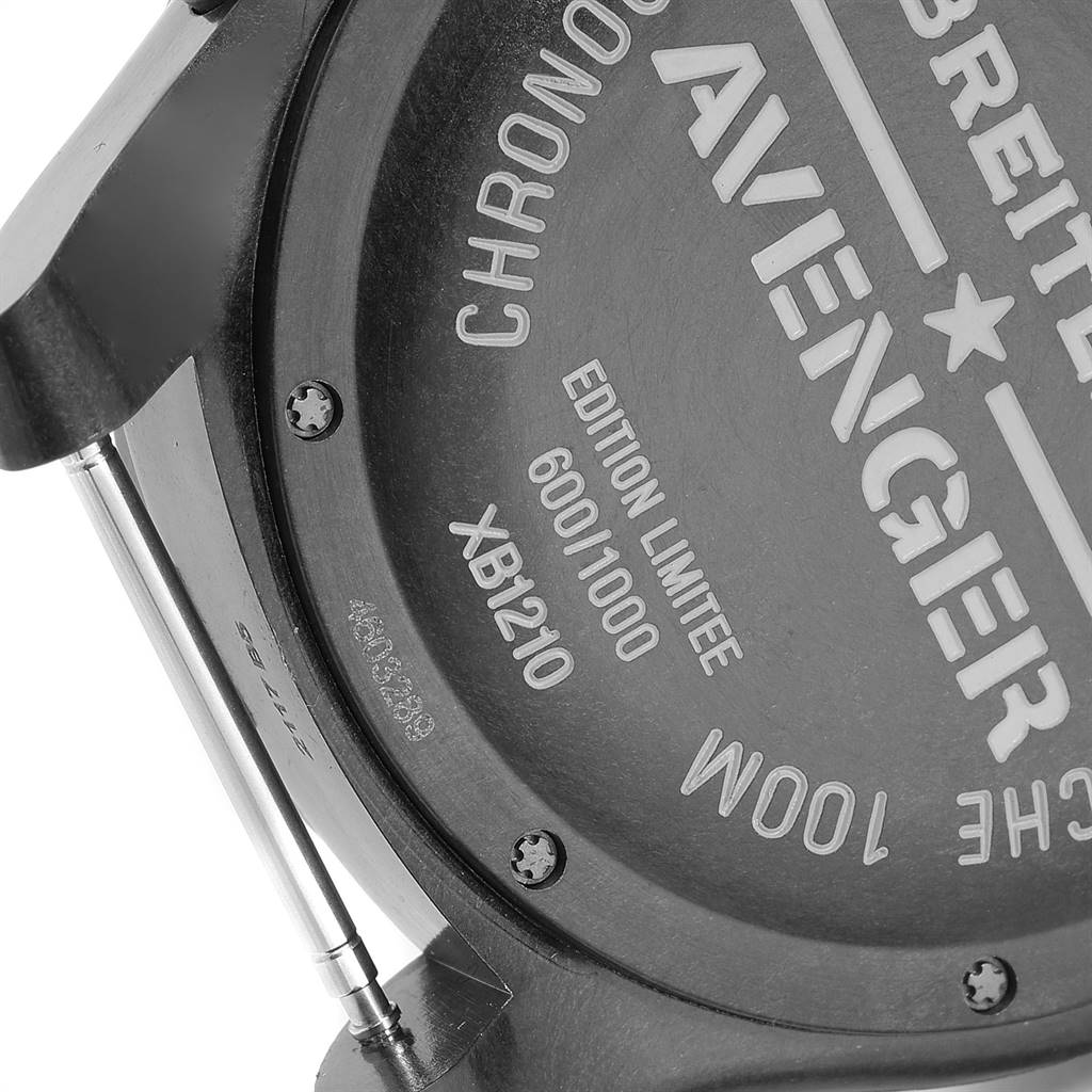 This image shows the back case of the Breitling Avenger XB12101A/BF46-283S Men's Titanium Black Dial XB12101A/BF46-283S Men's Titanium Black Dial watch model from an angled close-up view.