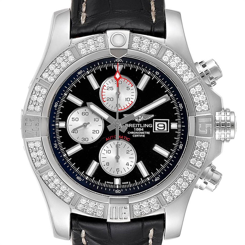 Breitling Aeromarine Super Avenger Steel Diamond Mens Watch A13371 SwissWatchExpo