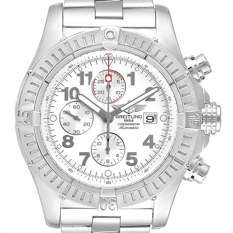 Breitling Super Avenger White Dial Chronograph Steel Mens Watch A13370 SwissWatchExpo