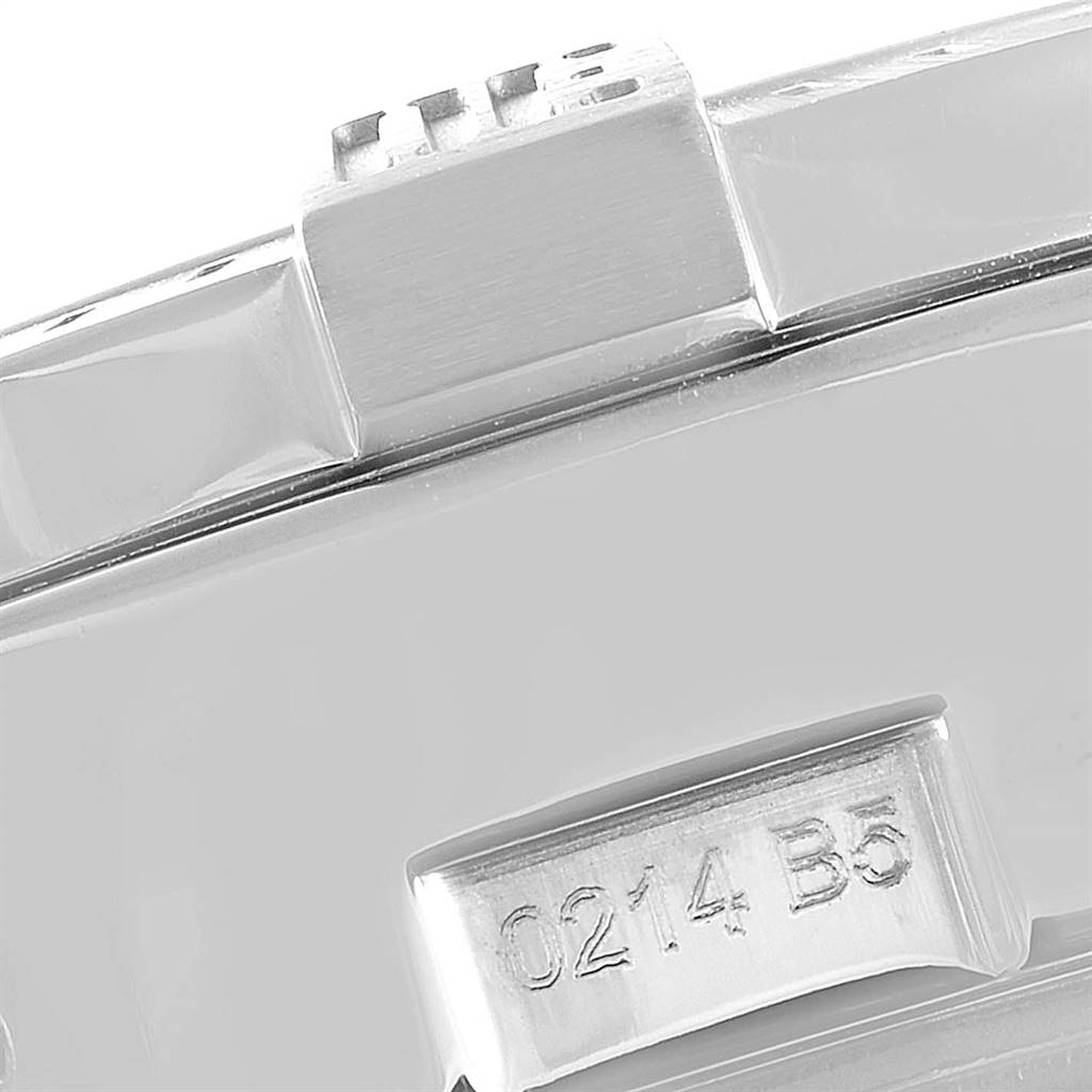 This image shows a close-up of the side bezel and engraved serial number of a Breitling Avenger A13381 Men's Stainless Steel Grey Dial A13381 Men's Stainless Steel Grey Dial watch.