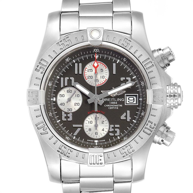 Breitling Super Avenger Tungsten Gray Dial Watch A13381 Papers SwissWatchExpo