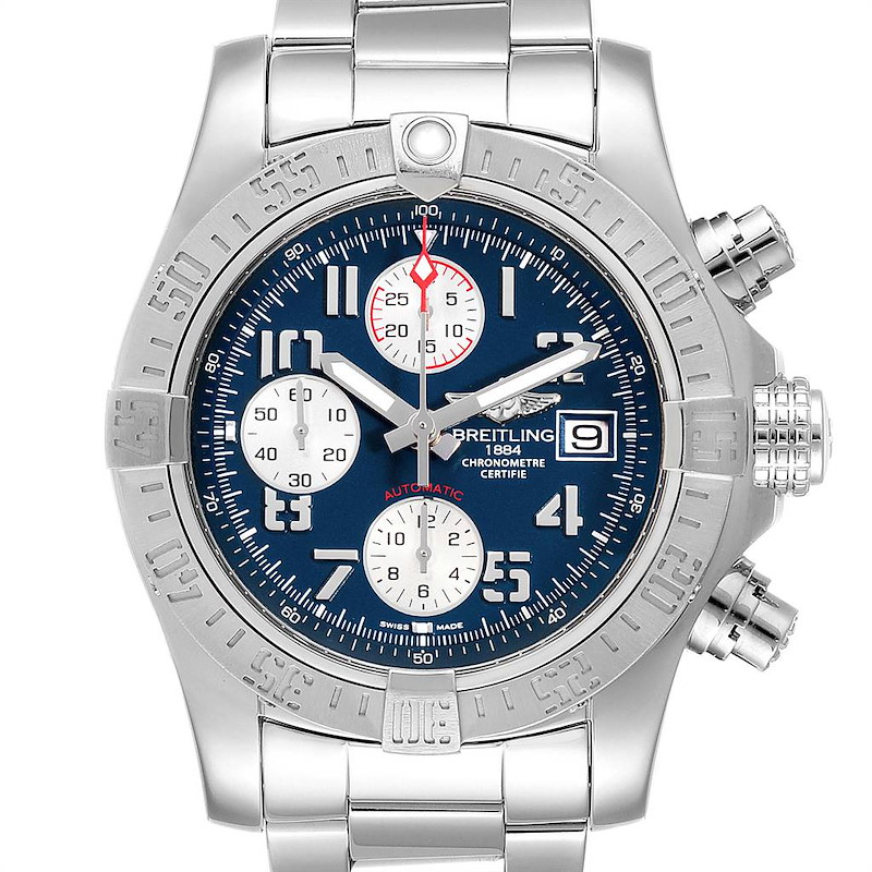 Breitling Super Avenger Blue Dial Chronograph Mens Watch A13381 Card SwissWatchExpo