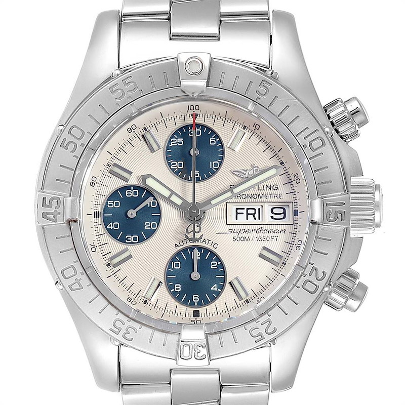 Breitling Superocean Chronograph Silver Blue Dial Mens Watch A13340 SwissWatchExpo