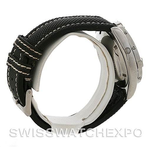 The image shows a side profile of the Breitling Superocean A17040/1121 Men's Stainless Steel Black Dial A17040/1121 Men's Stainless Steel Black Dial watch, highlighting its black strap and stainless steel case.