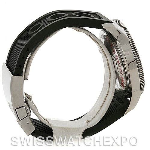 This image shows a side profile of the Breitling Superocean A17320 Men's Stainless Steel Blue Dial A17320 Men's Stainless Steel Blue Dial watch, highlighting its strap, bezel, and signed buckle.