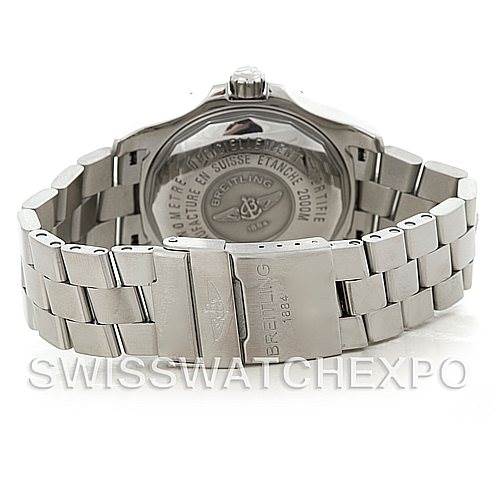 This image shows the back case and bracelet clasp of a Breitling Superocean A17390 Men's Stainless Steel Blue Dial A17390 Men's Stainless Steel Blue Dial watch from the back angle.