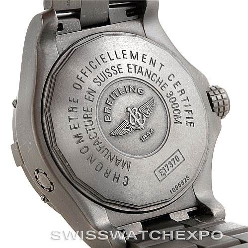 This image shows the back case and part of the bracelet of the Breitling Avenger E17370 Men's Titanium Yellow Dial E17370 Men's Titanium Yellow Dial watch.