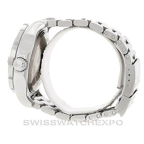 The image shows a side view of the Breitling Avenger A17330 Men's Stainless Steel Yellow Dial A17330 Men's Stainless Steel Yellow Dial watch, highlighting the crown, bezel, and bracelet.