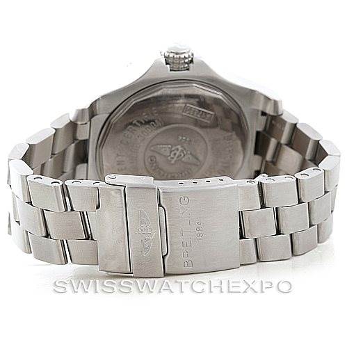 The image shows the back view of a Breitling Avenger A17330 Men's Stainless Steel Yellow Dial A17330 Men's Stainless Steel Yellow Dial watch, highlighting the clasp, bracelet, and case back.