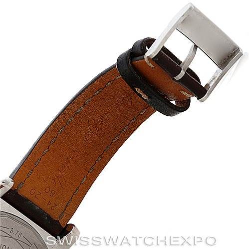 The image shows the leather strap and buckle of a Breitling Avenger A13370 Men's Black Dial A13370 Men's Black Dial watch at a slight angle.